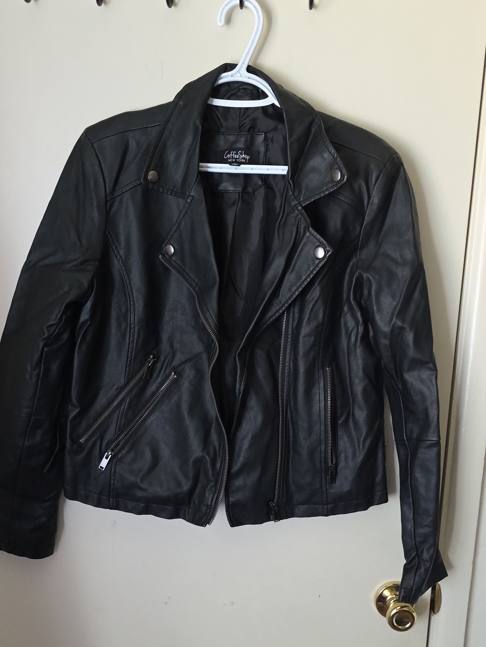 CoffeeShop Black Faux Leather Moto Jacket for Women
